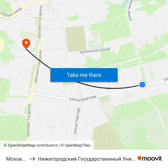 Моховая Улица to Нижегородский Государственный Университет Им. Н. И. Лобачевского map