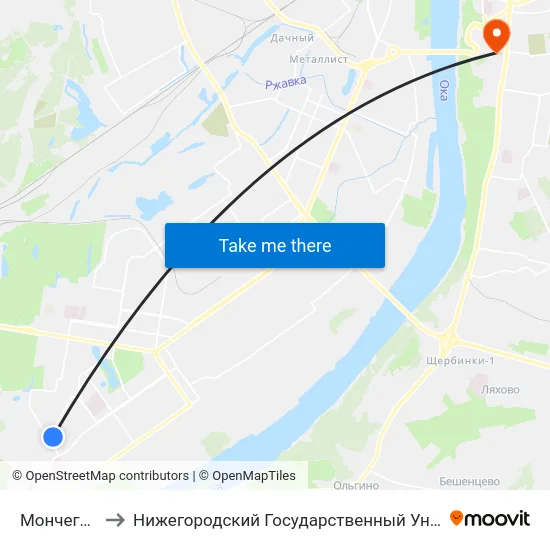 Мончегорская Ул. to Нижегородский Государственный Университет Им. Н. И. Лобачевского map