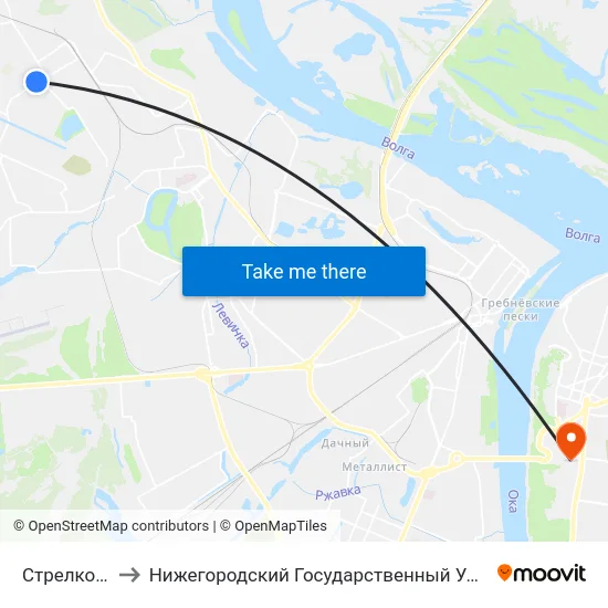 Стрелковая Улица to Нижегородский Государственный Университет Им. Н. И. Лобачевского map