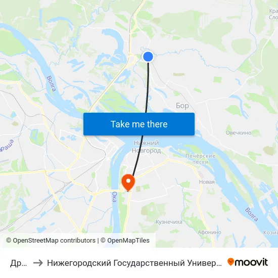 Дружба to Нижегородский Государственный Университет Им. Н. И. Лобачевского map