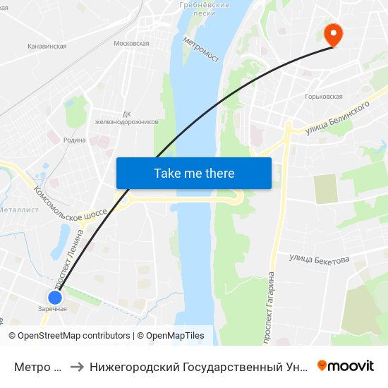 Метро Заречная to Нижегородский Государственный Университет Им. Н. И. Лобачевского map