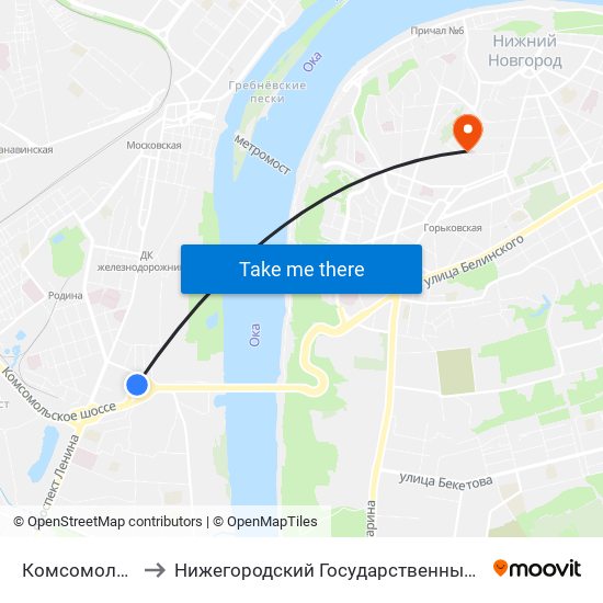 Комсомольская Площадь to Нижегородский Государственный Университет Им. Н. И. Лобачевского map