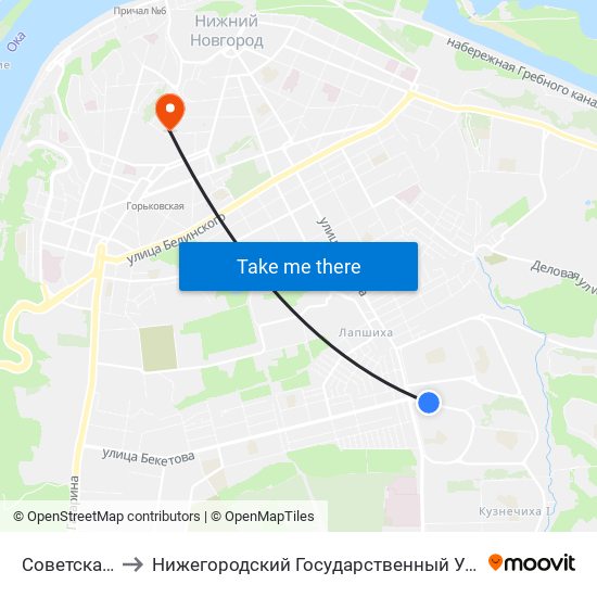 Советская Площадь to Нижегородский Государственный Университет Им. Н. И. Лобачевского map