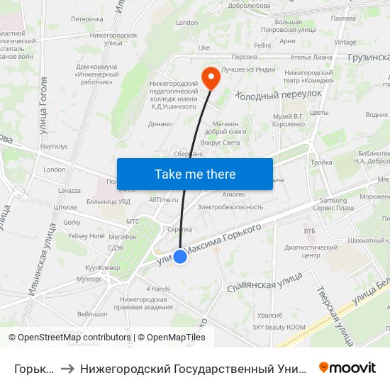Горьковская to Нижегородский Государственный Университет Им. Н. И. Лобачевского map