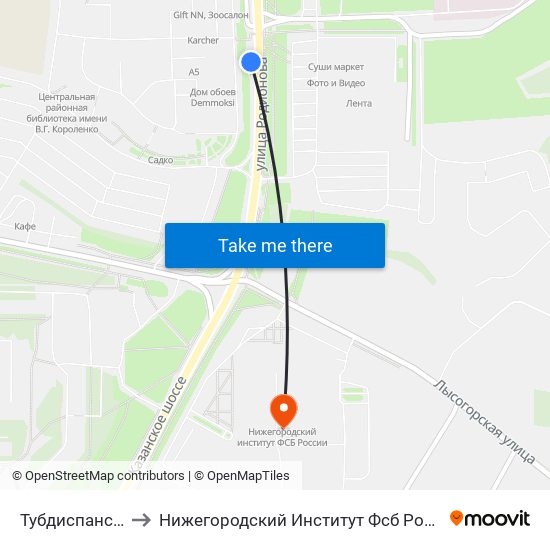 Тубдиспансер to Нижегородский Институт Фсб России map