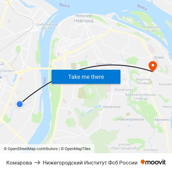 Комарова to Нижегородский Институт Фсб России map