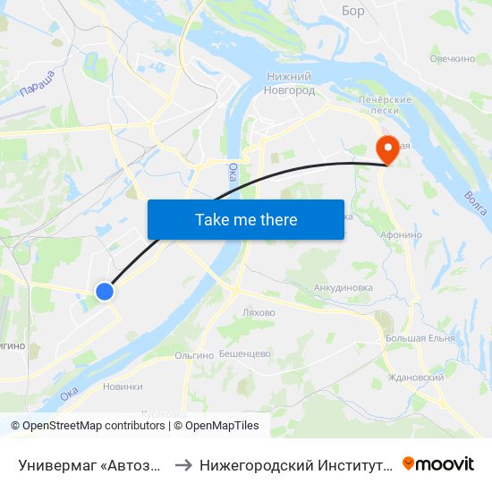 Универмаг «Автозаводский» to Нижегородский Институт Фсб России map