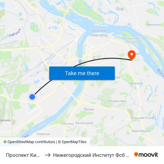 Проспект Кирова to Нижегородский Институт Фсб России map