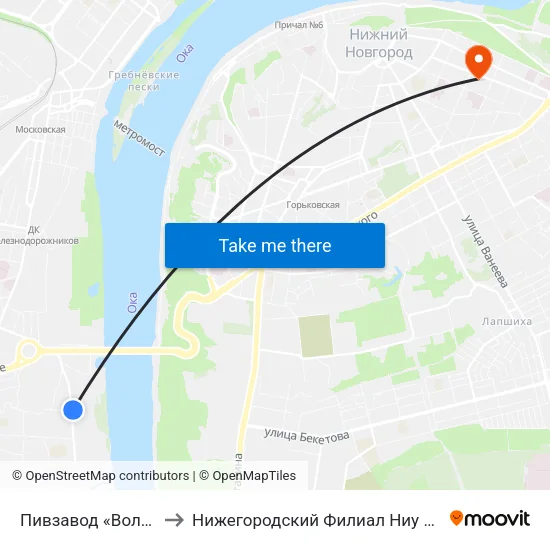 Пивзавод «Волга» to Нижегородский Филиал Ниу Вшэ map