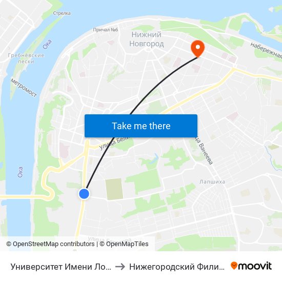 Университет Имени Лобачевского to Нижегородский Филиал Ниу Вшэ map