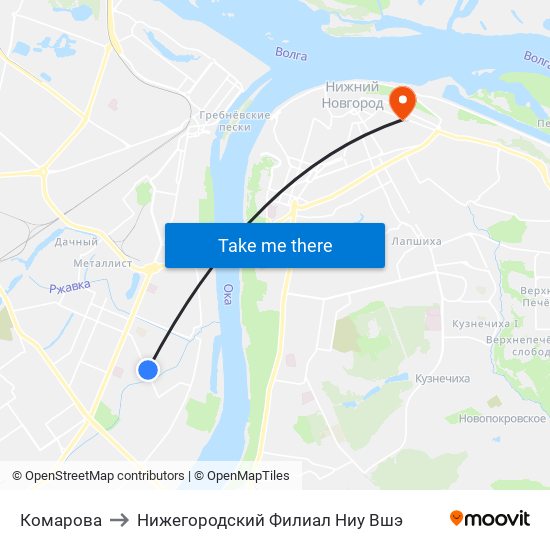 Комарова to Нижегородский Филиал Ниу Вшэ map