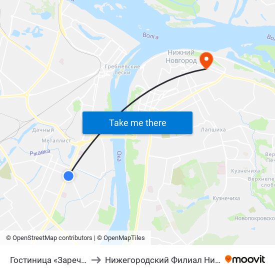 Гостиница «Заречная» to Нижегородский Филиал Ниу Вшэ map
