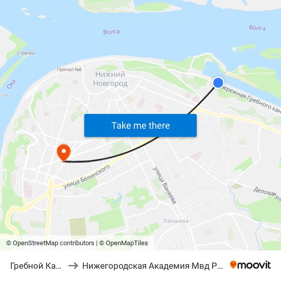 Гребной Канал to Нижегородская Академия Мвд России map