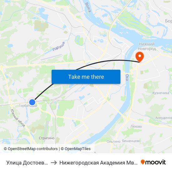 Улица Достоевского to Нижегородская Академия Мвд России map