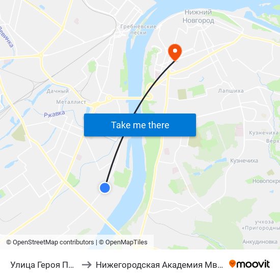 Улица Героя Попова to Нижегородская Академия Мвд России map