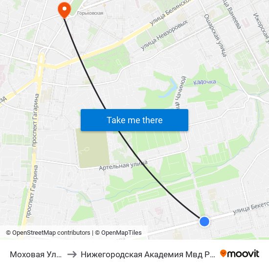Моховая Улица to Нижегородская Академия Мвд России map