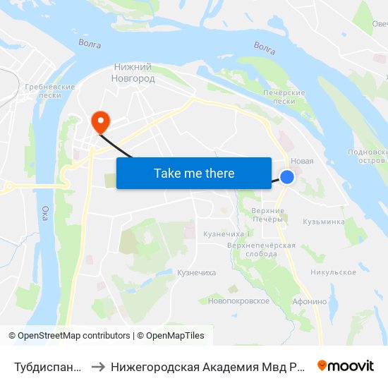 Тубдиспансер to Нижегородская Академия Мвд России map