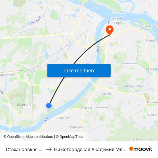 Стахановская Улица to Нижегородская Академия Мвд России map