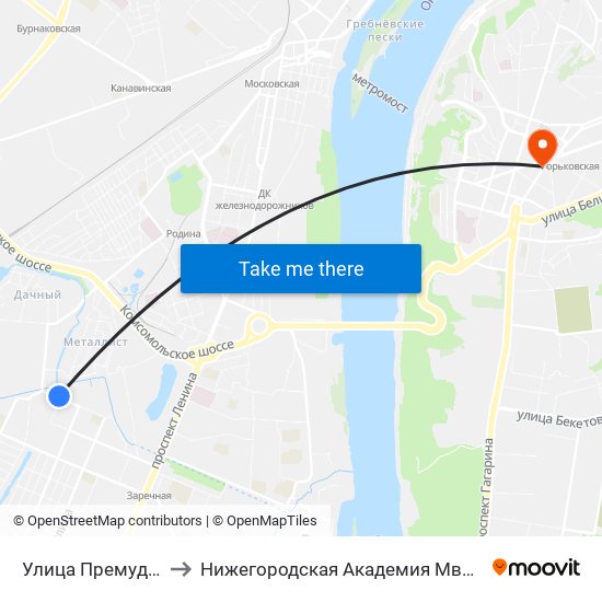 Улица Премудрова to Нижегородская Академия Мвд России map