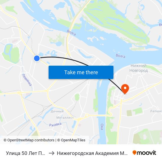 Улица 50 Лет Победы to Нижегородская Академия Мвд России map