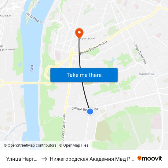 Улица Нартова to Нижегородская Академия Мвд России map