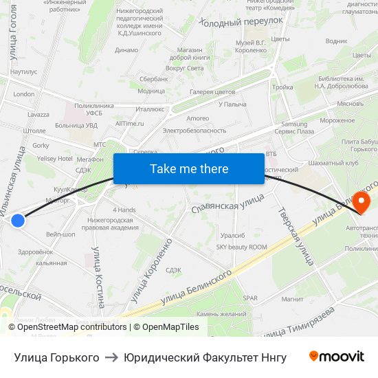 Улица Горького to Юридический Факультет Ннгу map