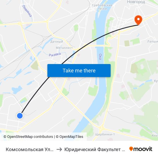 Комсомольская Улица to Юридический Факультет Ннгу map