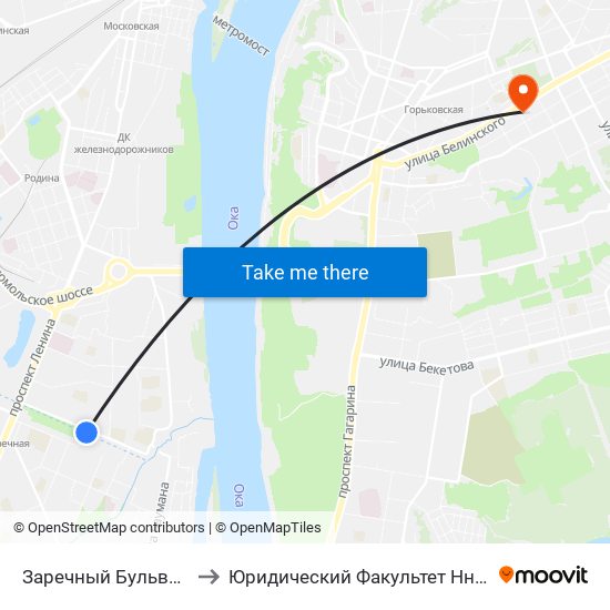 Заречный Бульвар to Юридический Факультет Ннгу map
