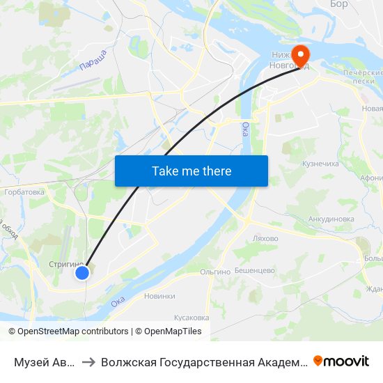 Музей Авиаторов to Волжская Государственная Академия Водного Транспорта map