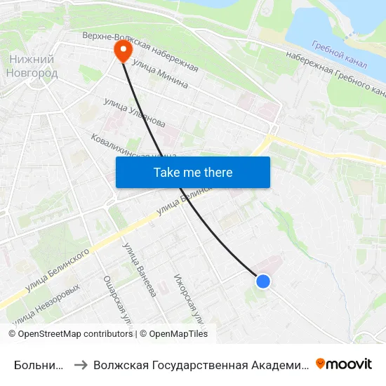 Больница №35 to Волжская Государственная Академия Водного Транспорта map