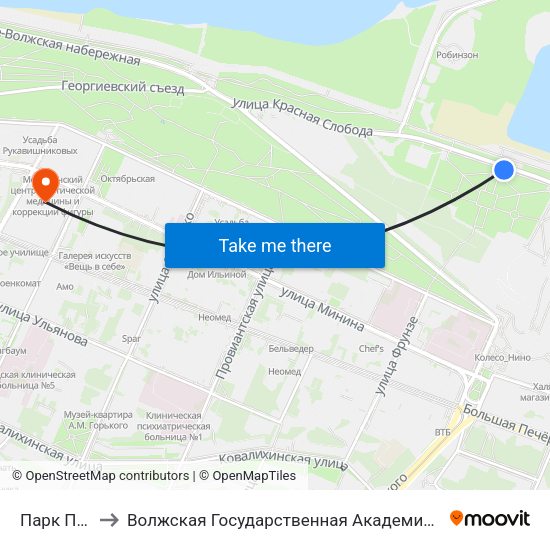 Парк Победы to Волжская Государственная Академия Водного Транспорта map