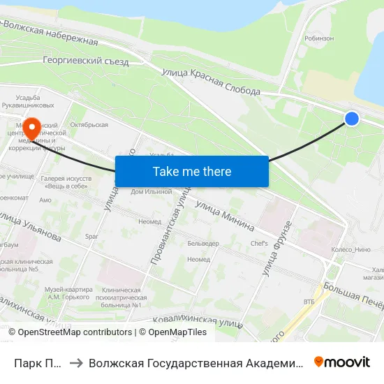 Парк Победы to Волжская Государственная Академия Водного Транспорта map