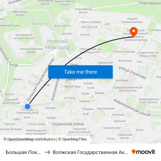 Большая Покровская Улица to Волжская Государственная Академия Водного Транспорта map