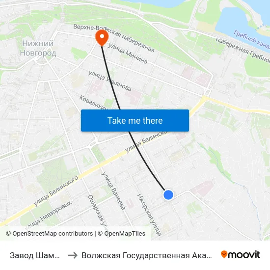 Завод Шампанских Вин to Волжская Государственная Академия Водного Транспорта map