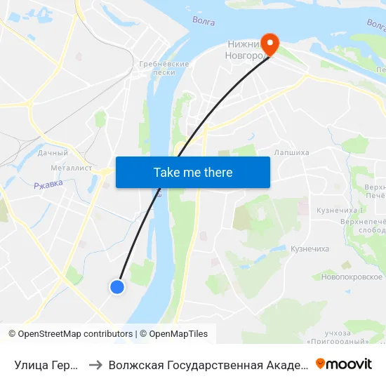 Улица Героя Попова to Волжская Государственная Академия Водного Транспорта map