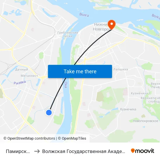 Памирская Улица to Волжская Государственная Академия Водного Транспорта map