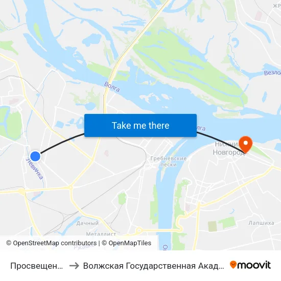 Просвещенская Улица to Волжская Государственная Академия Водного Транспорта map