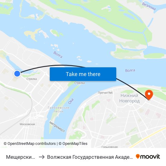 Мещерский Бульвар to Волжская Государственная Академия Водного Транспорта map