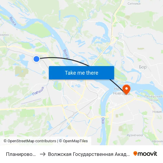 Планировочная Улица to Волжская Государственная Академия Водного Транспорта map