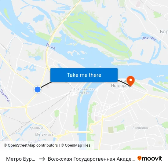 Метро Бурнаковская to Волжская Государственная Академия Водного Транспорта map