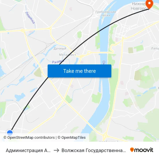 Администрация Автозаводского Района to Волжская Государственная Академия Водного Транспорта map