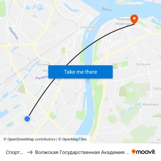 Спортивная to Волжская Государственная Академия Водного Транспорта map