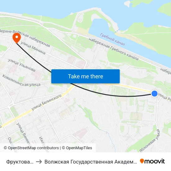 Фруктовая Улица to Волжская Государственная Академия Водного Транспорта map