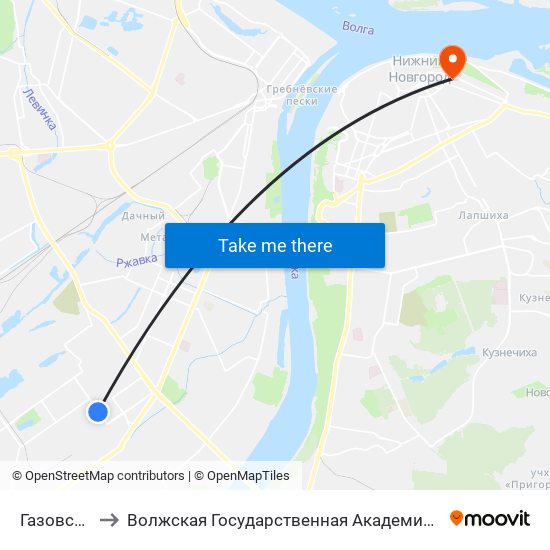 Газовская Ул. to Волжская Государственная Академия Водного Транспорта map