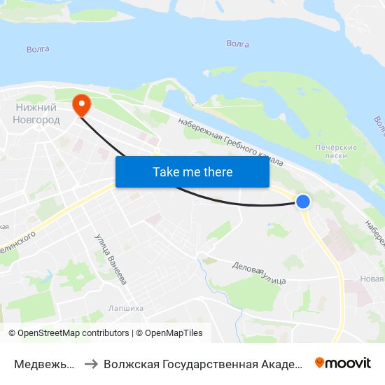 Медвежья Долина to Волжская Государственная Академия Водного Транспорта map