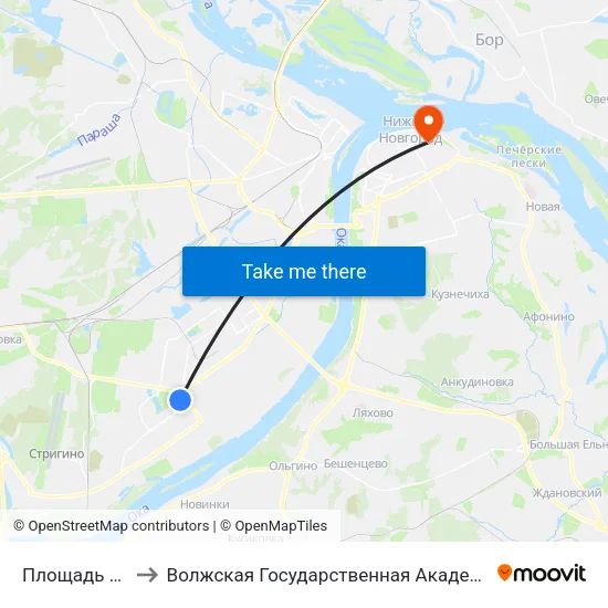 Площадь Киселёва to Волжская Государственная Академия Водного Транспорта map