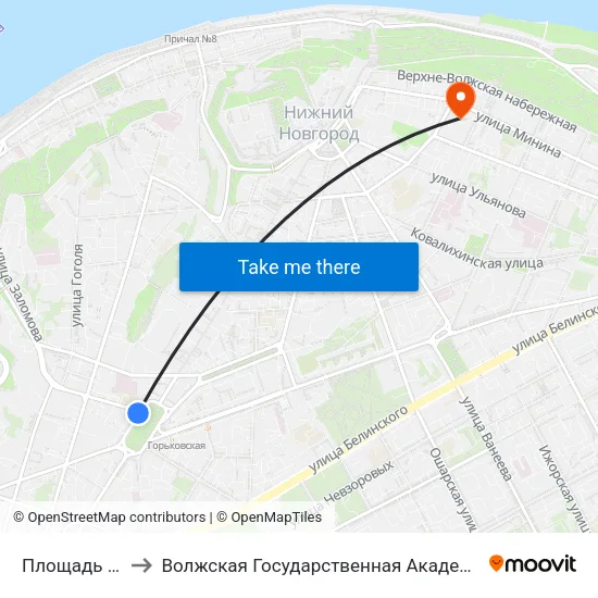Площадь Горького to Волжская Государственная Академия Водного Транспорта map