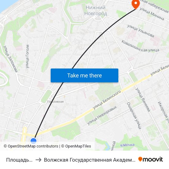 Площадь Лядова to Волжская Государственная Академия Водного Транспорта map