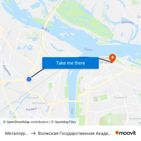 Металлургическая to Волжская Государственная Академия Водного Транспорта map