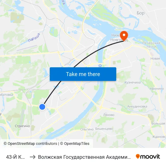 43-Й Квартал to Волжская Государственная Академия Водного Транспорта map